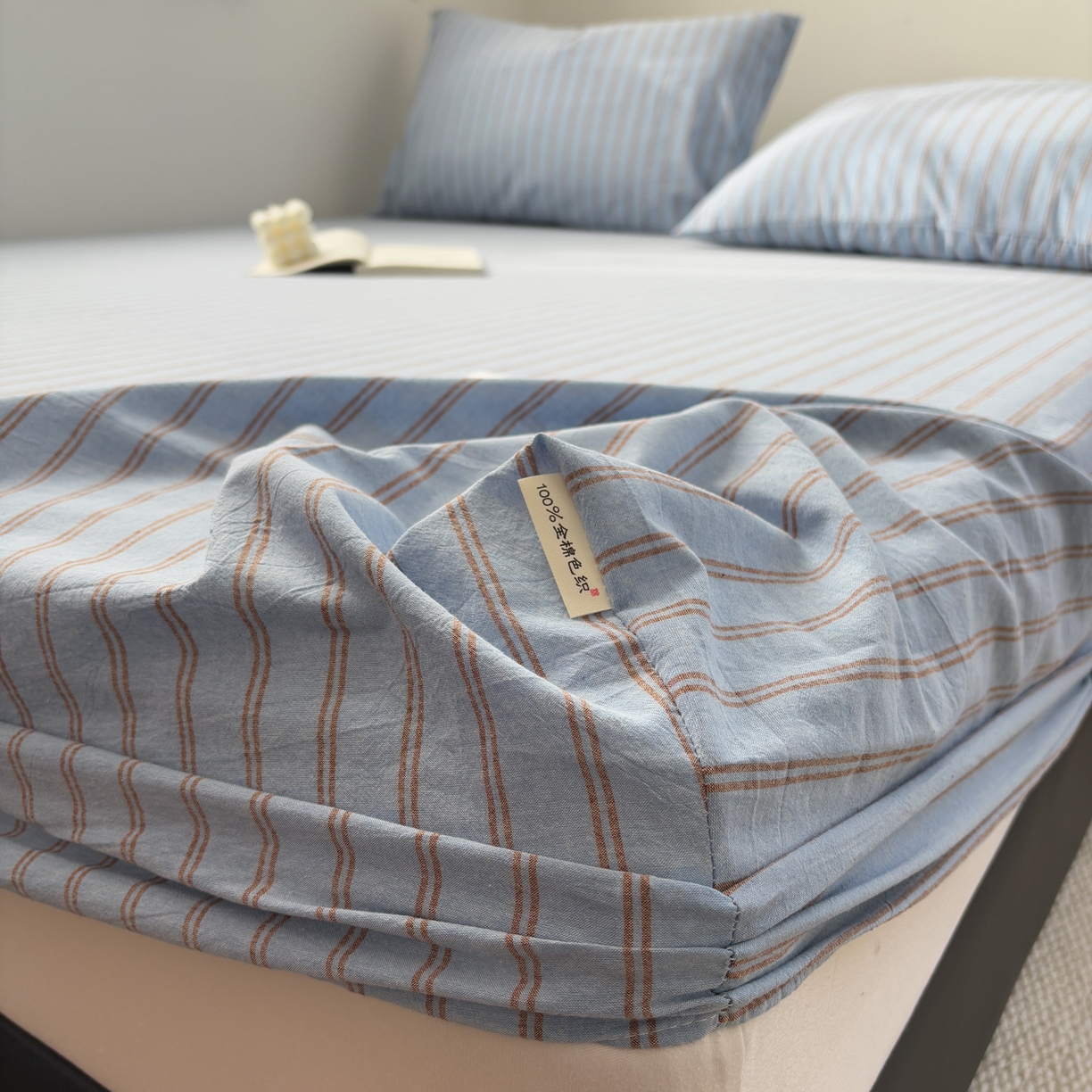 91家纺网 家纺一手货源 找家纺 居眠 2026新款单层色织水洗格子全棉床笠 单层款-摩登蓝卡条