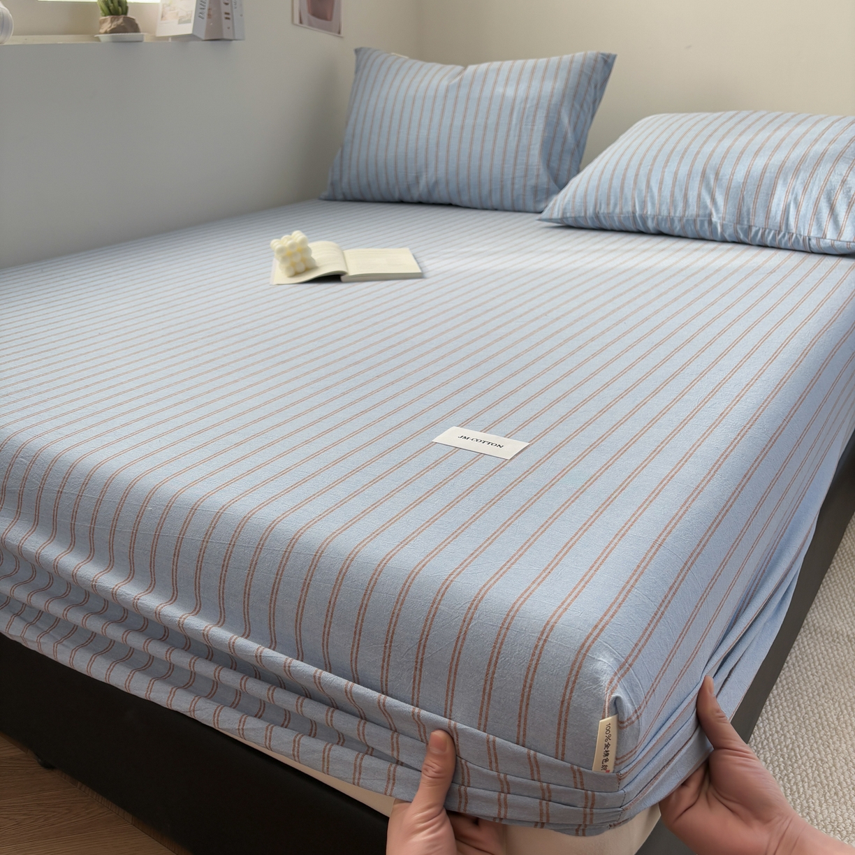 91家纺网 家纺一手货源 找家纺 居眠 2026新款单层色织水洗格子全棉床笠 单层款-摩登蓝卡条