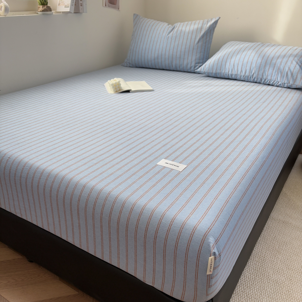 91家纺网 家纺一手货源 找家纺 居眠 2026新款单层色织水洗格子全棉床笠 单层款-摩登蓝卡条