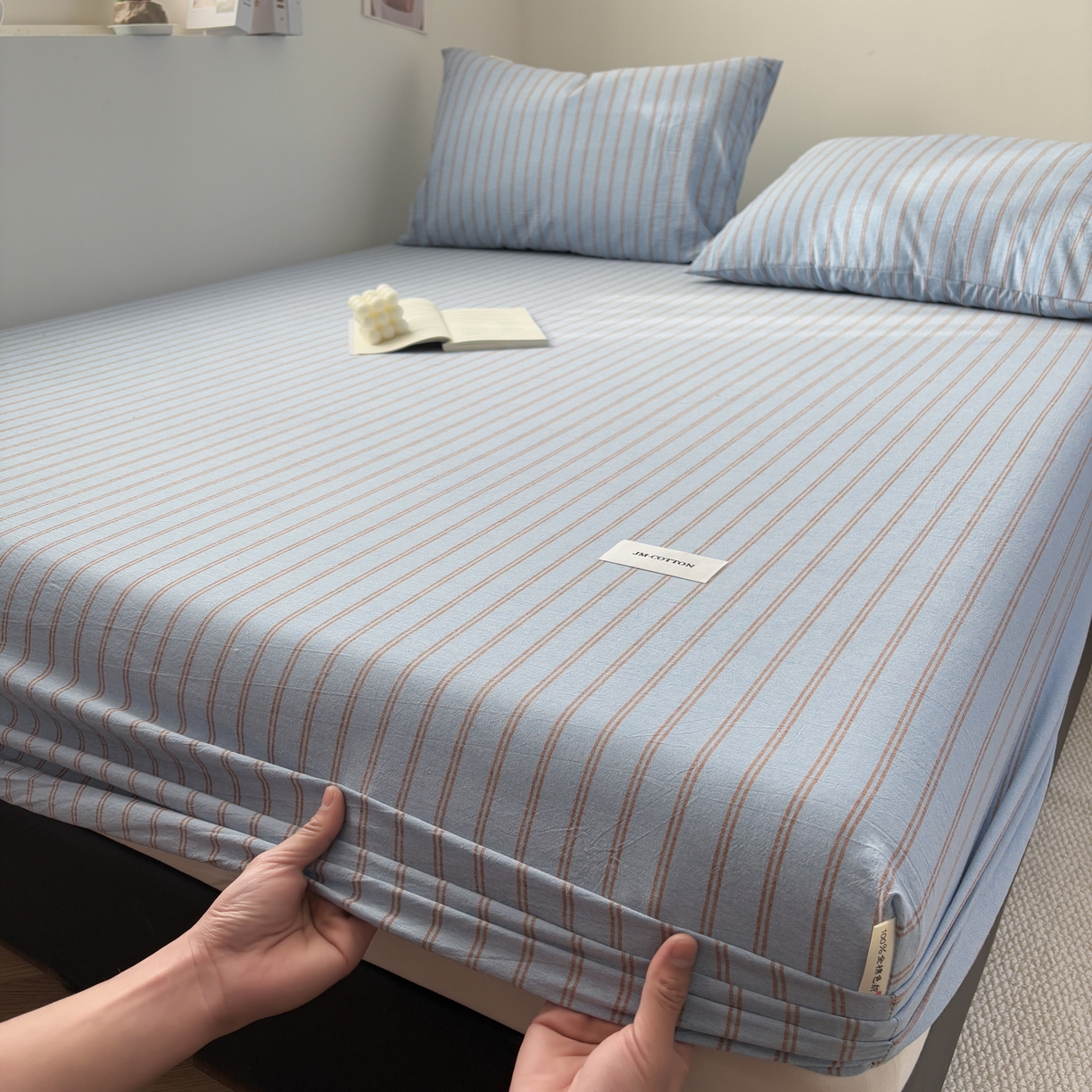 91家纺网 家纺一手货源 找家纺 居眠 2026新款单层色织水洗格子全棉床笠 单层款-摩登蓝卡条