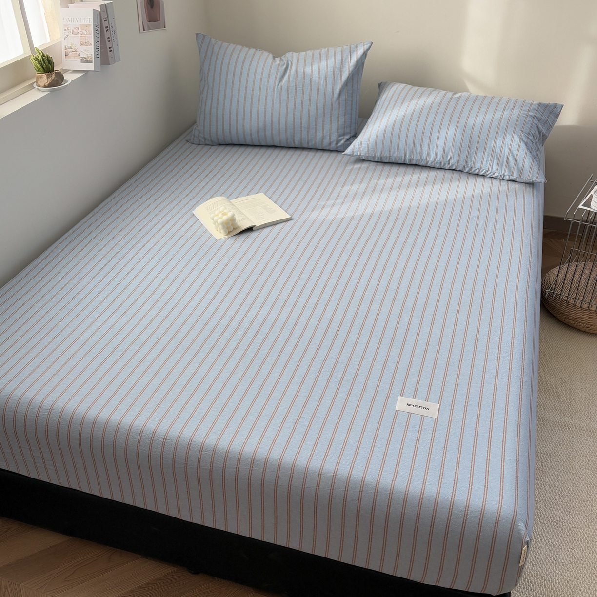 91家纺网 家纺一手货源 找家纺 居眠 2026新款单层色织水洗格子全棉床笠 单层款-摩登蓝卡条