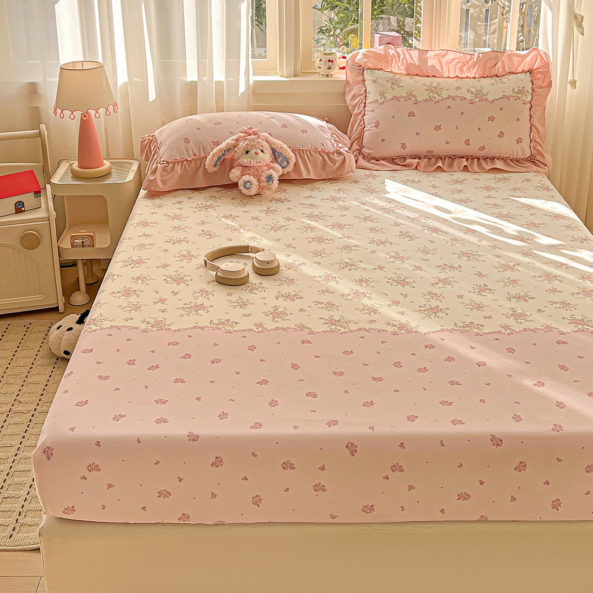 91家纺网 家纺一手货源 找家纺 富米莱（原臻工厂） 2026新款古法水洗仿棉床笠席梦思床罩杀床垫防滑罩床套罩床笠三件套 玫瑰庄园