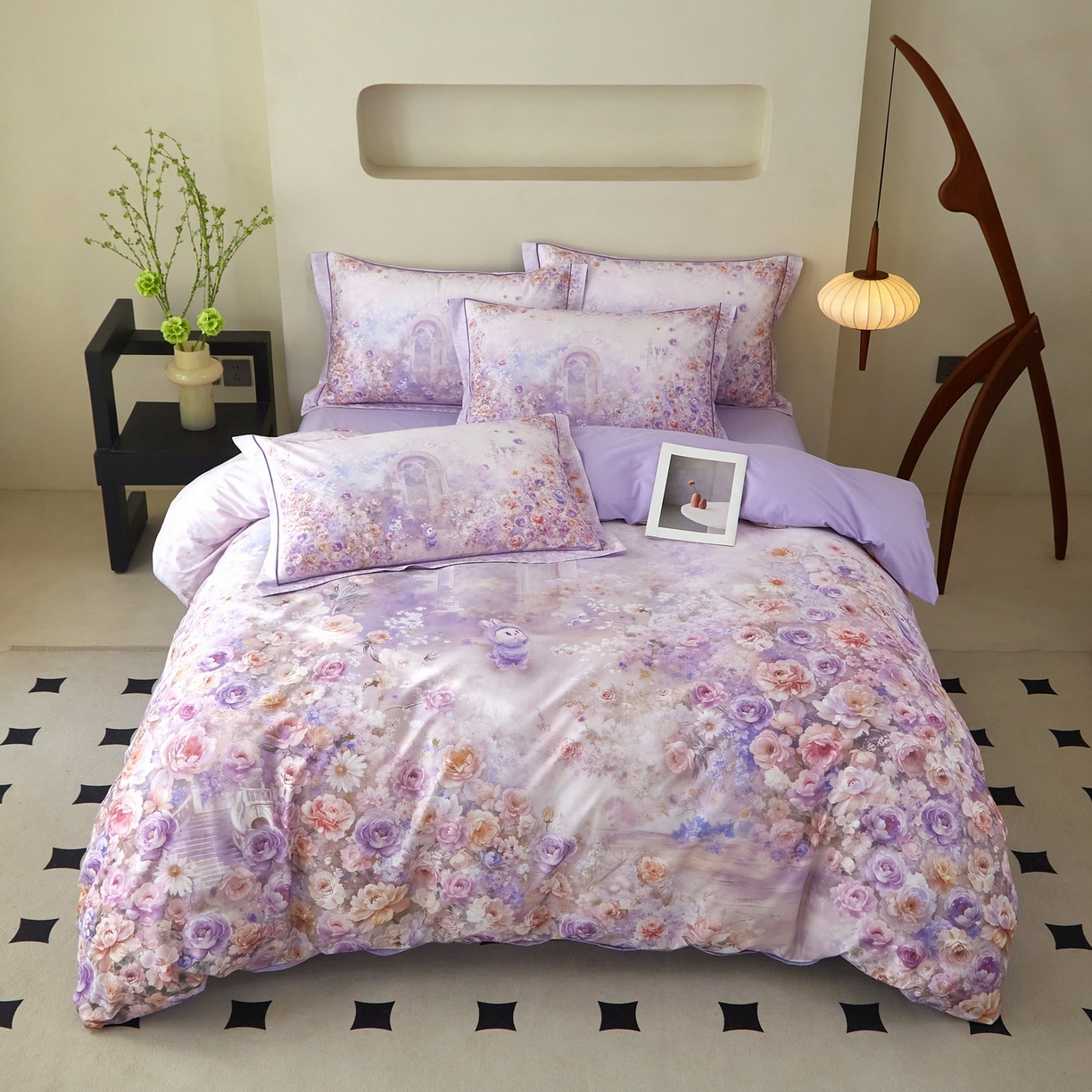 91家纺网 家纺一手货源 找家纺 启航家居 2026新款全棉铂金棉数码印花四件套 童话乐园紫