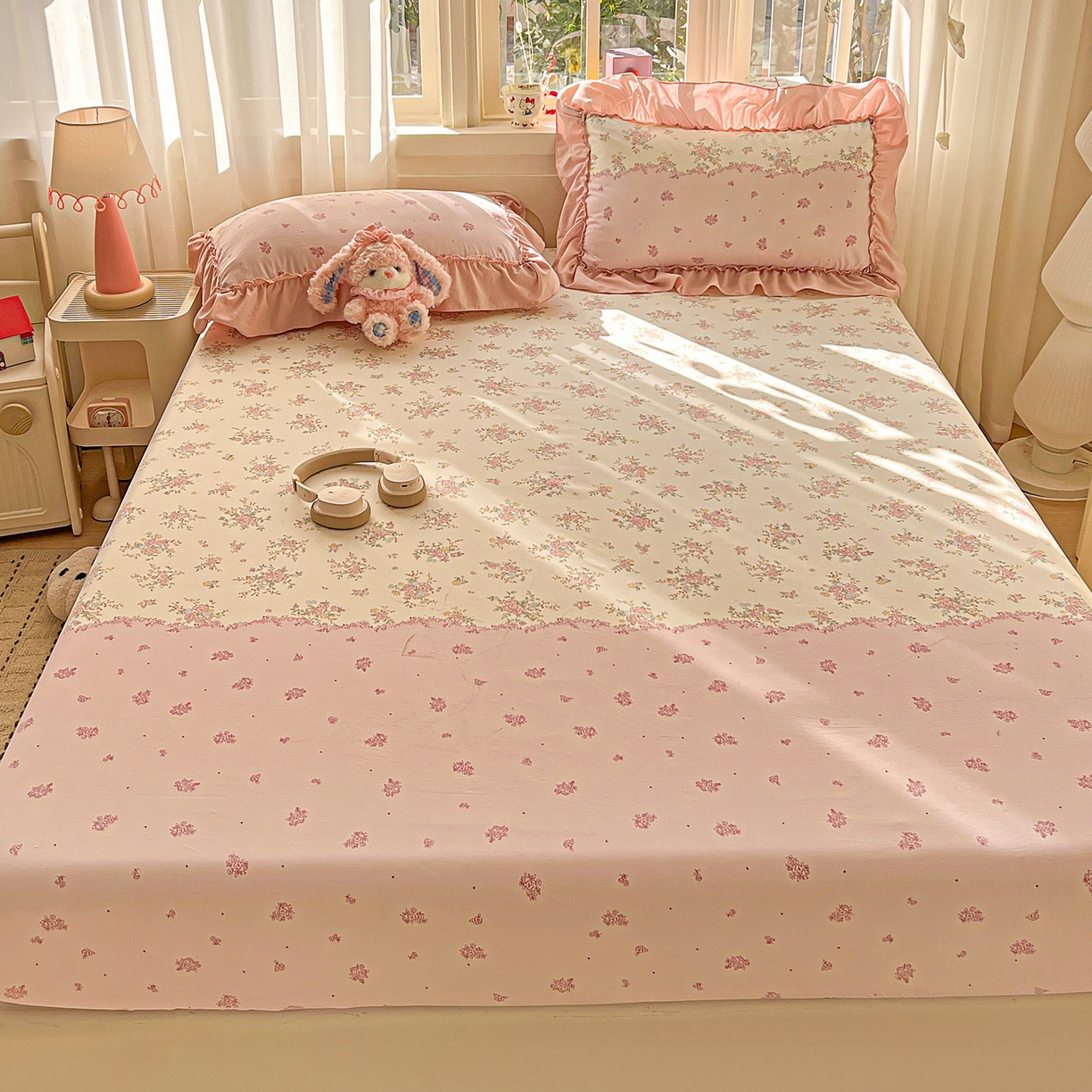 91家纺网 家纺一手货源 找家纺 富米莱（原臻工厂） 2026新款古法水洗仿棉床笠席梦思床罩杀床垫防滑罩床套罩床笠三件套 玫瑰庄园