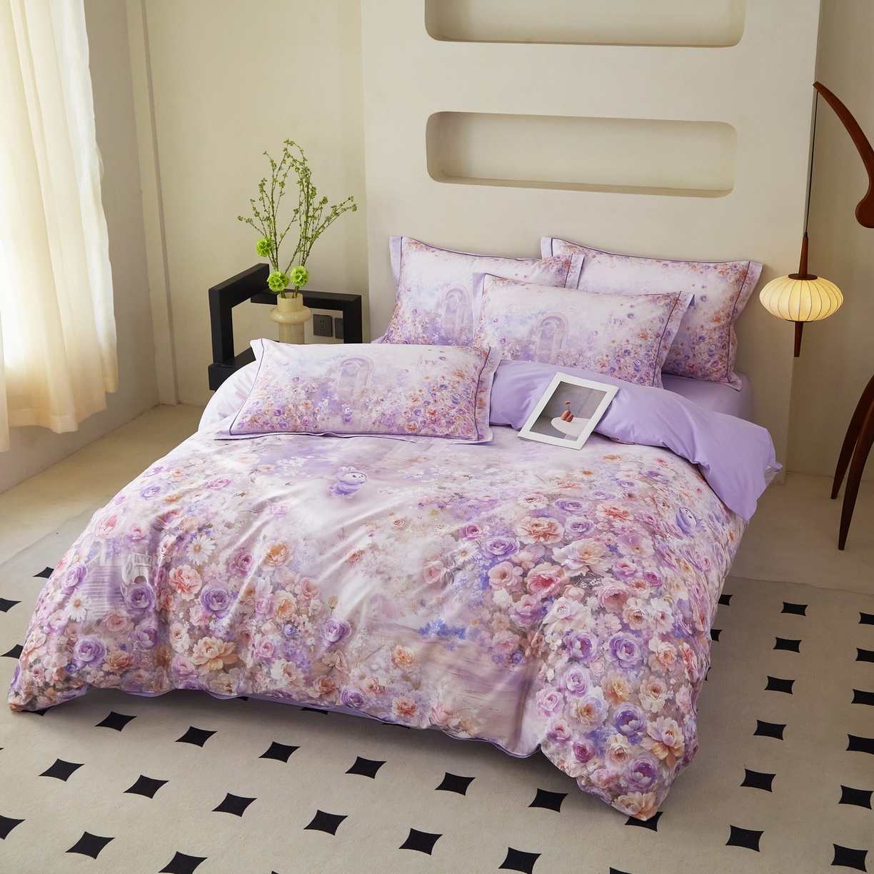 91家纺网 家纺一手货源 找家纺 启航家居 2026新款全棉铂金棉数码印花四件套 童话乐园紫