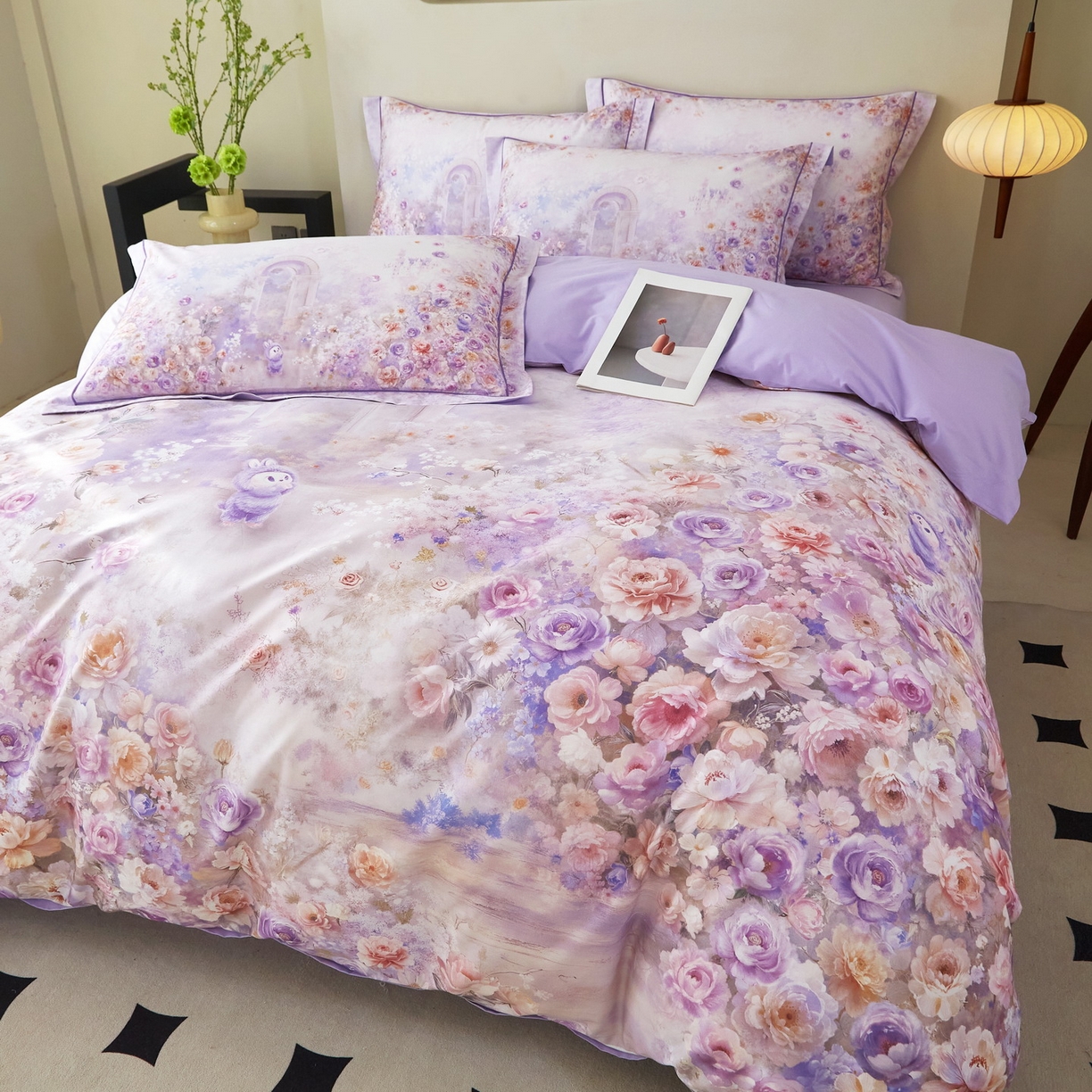 91家纺网 家纺一手货源 找家纺 启航家居 2026新款全棉铂金棉数码印花四件套 童话乐园紫