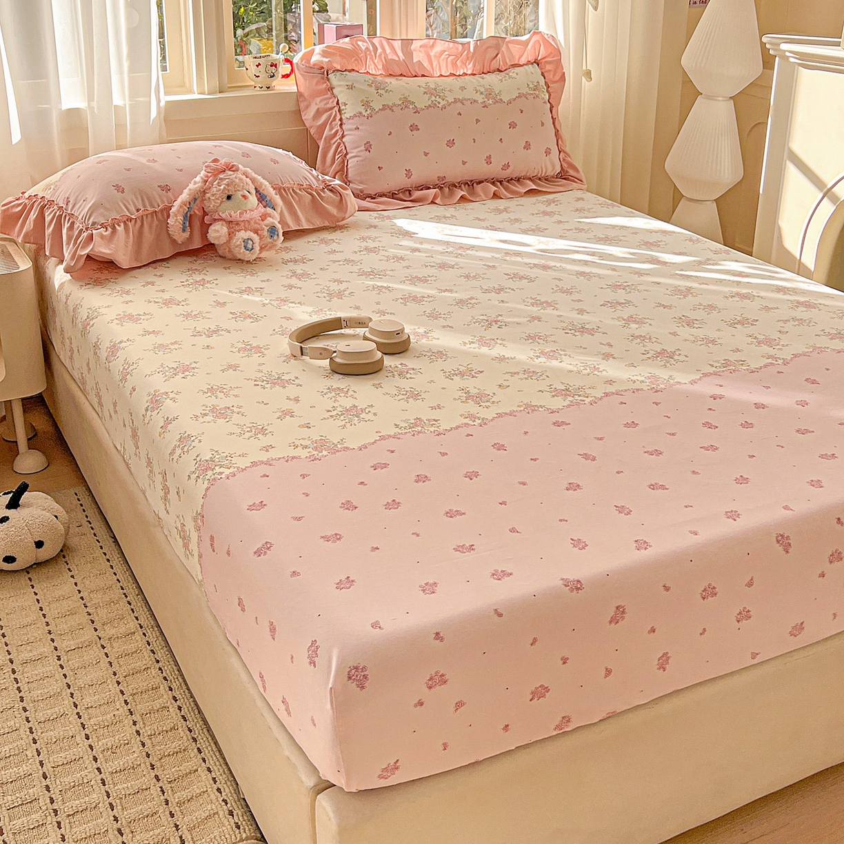 91家纺网 家纺一手货源 找家纺 富米莱（原臻工厂） 2026新款古法水洗仿棉床笠席梦思床罩杀床垫防滑罩床套罩床笠三件套 玫瑰庄园