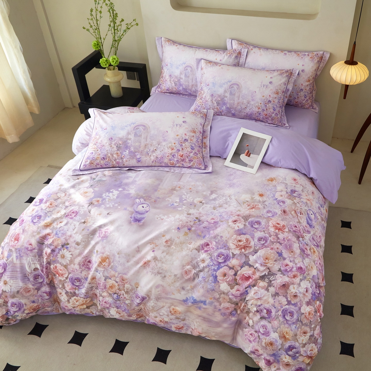 91家纺网 家纺一手货源 找家纺 启航家居 2026新款全棉铂金棉数码印花四件套 童话乐园紫