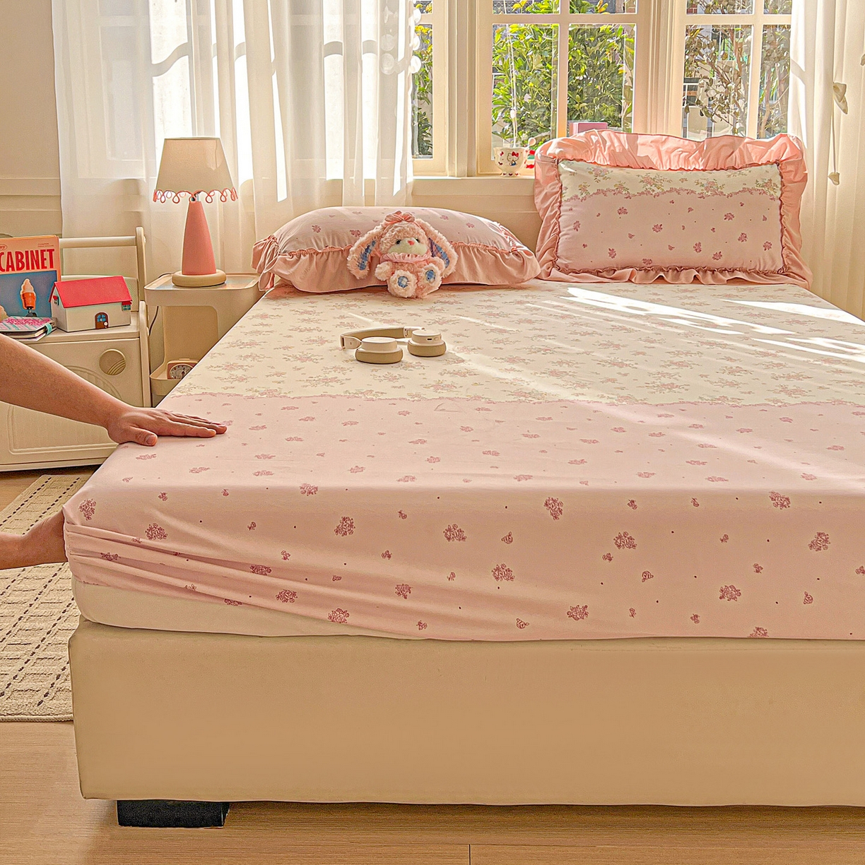 91家纺网 家纺一手货源 找家纺 富米莱（原臻工厂） 2026新款古法水洗仿棉床笠席梦思床罩杀床垫防滑罩床套罩床笠三件套 玫瑰庄园