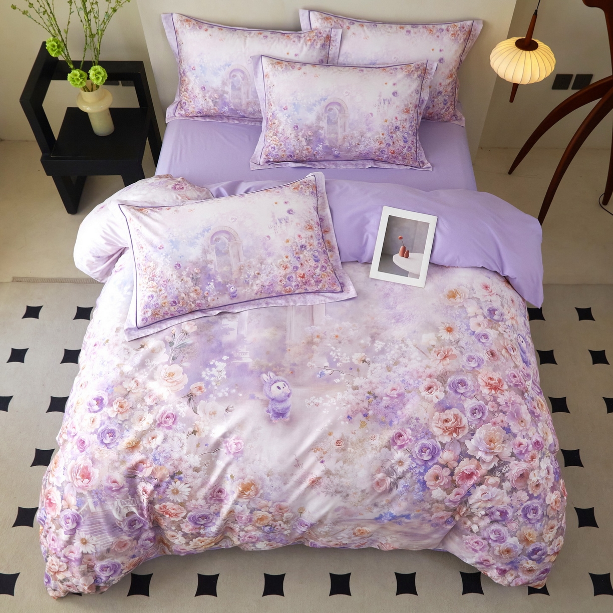 91家纺网 家纺一手货源 找家纺 启航家居 2026新款全棉铂金棉数码印花四件套 童话乐园紫