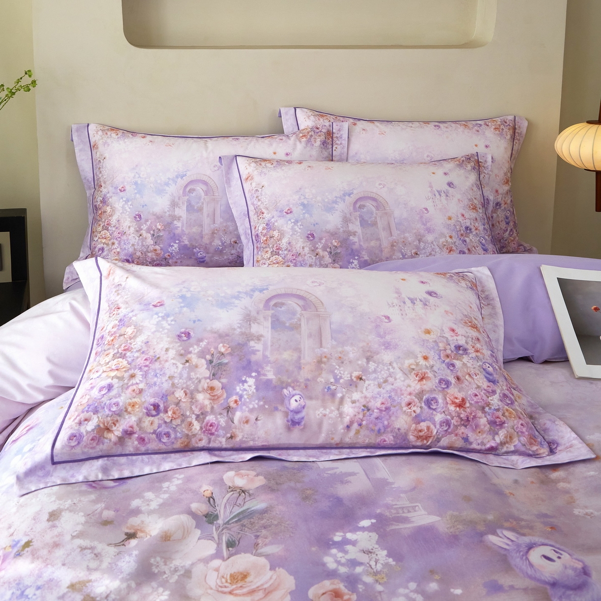 91家纺网 家纺一手货源 找家纺 启航家居 2026新款全棉铂金棉数码印花四件套 童话乐园紫