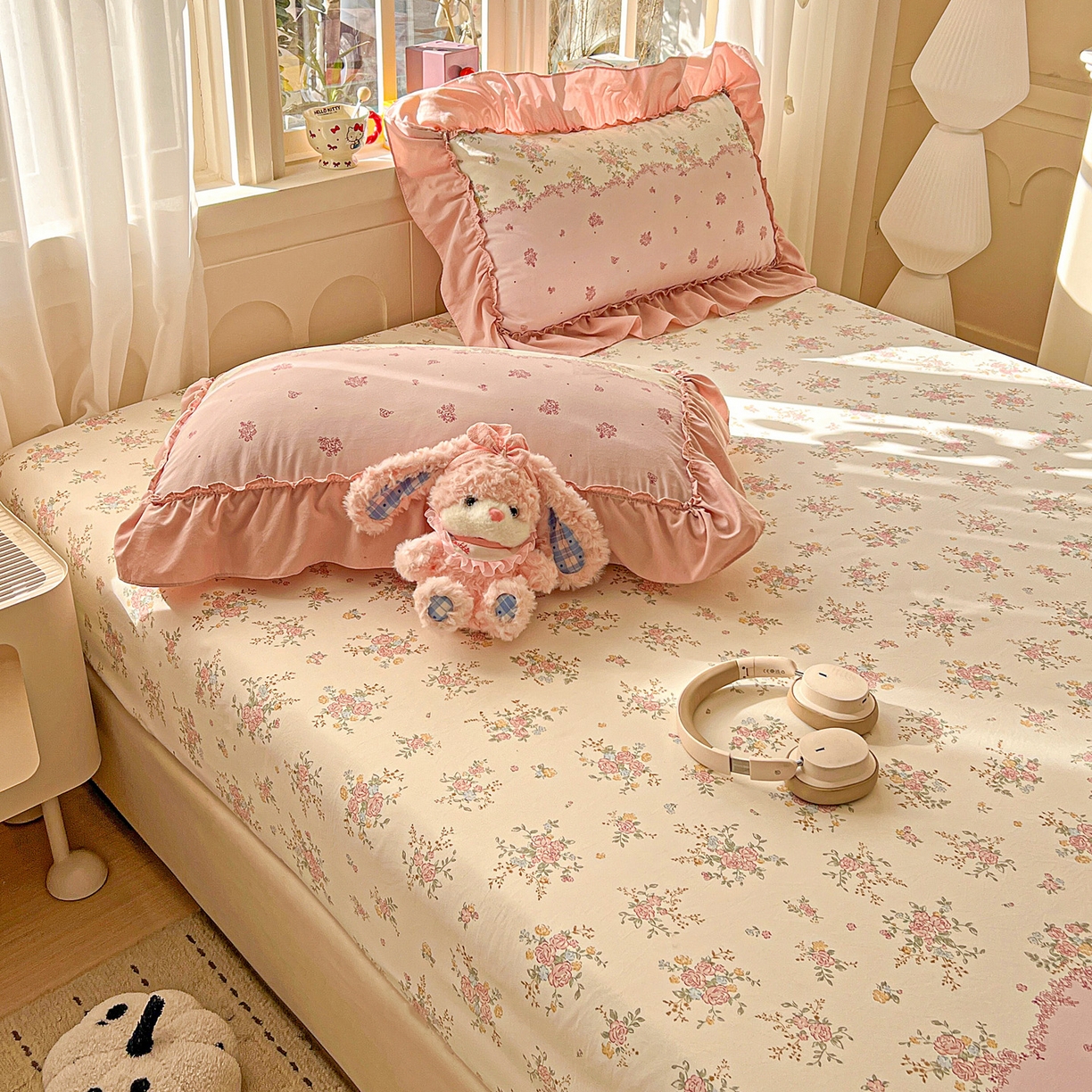 91家纺网 家纺一手货源 找家纺 富米莱（原臻工厂） 2026新款古法水洗仿棉床笠席梦思床罩杀床垫防滑罩床套罩床笠三件套 玫瑰庄园