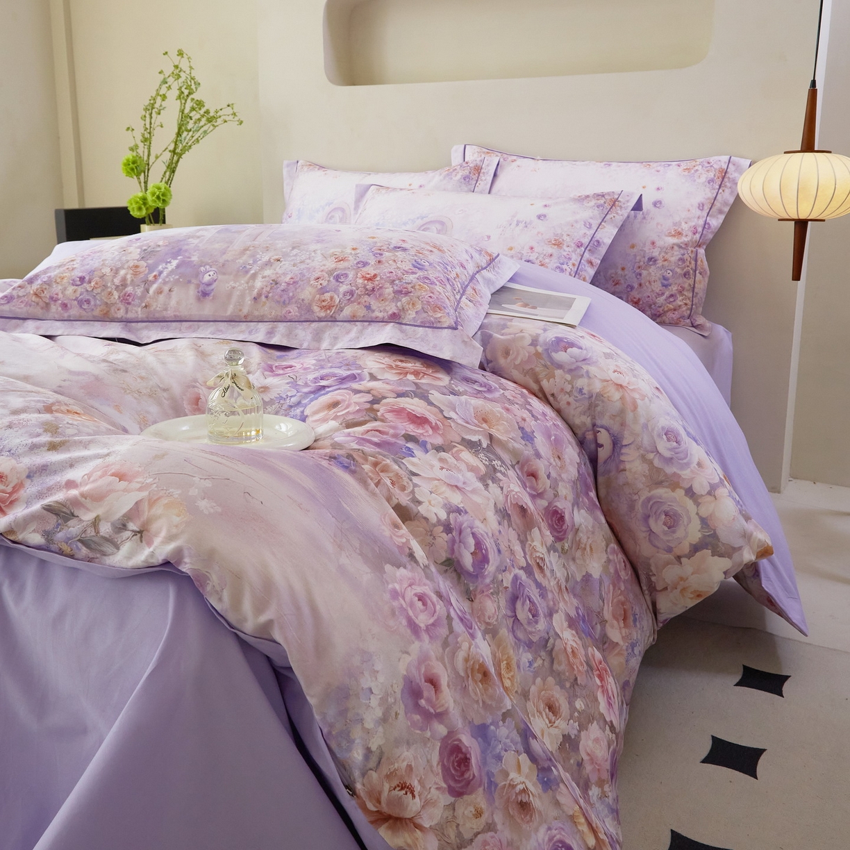 91家纺网 家纺一手货源 找家纺 启航家居 2026新款全棉铂金棉数码印花四件套 童话乐园紫