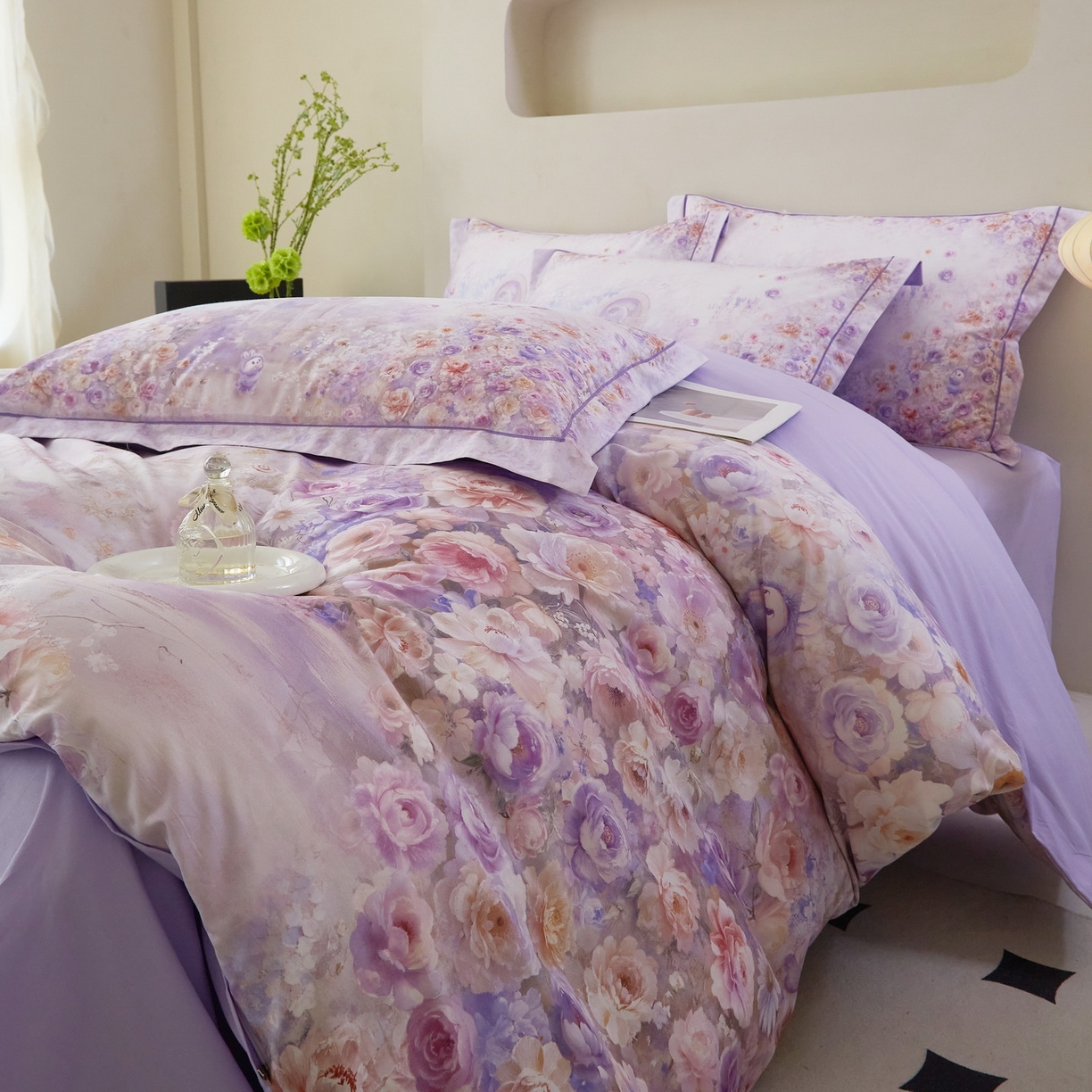 91家纺网 家纺一手货源 找家纺 启航家居 2026新款全棉铂金棉数码印花四件套 童话乐园紫