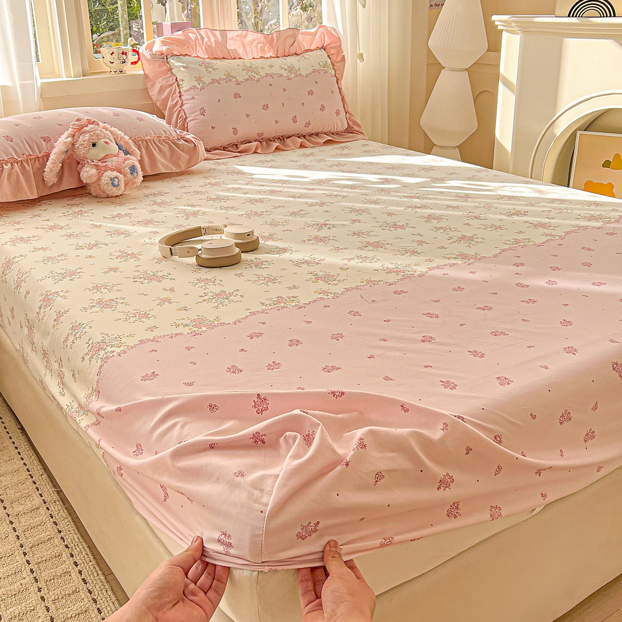 91家纺网 家纺一手货源 找家纺 富米莱（原臻工厂） 2026新款古法水洗仿棉床笠席梦思床罩杀床垫防滑罩床套罩床笠三件套 玫瑰庄园