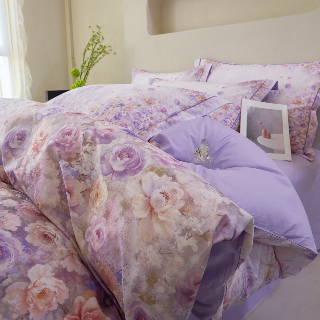 91家纺网 家纺一手货源 找家纺 启航家居 2026新款全棉铂金棉数码印花四件套 童话乐园紫