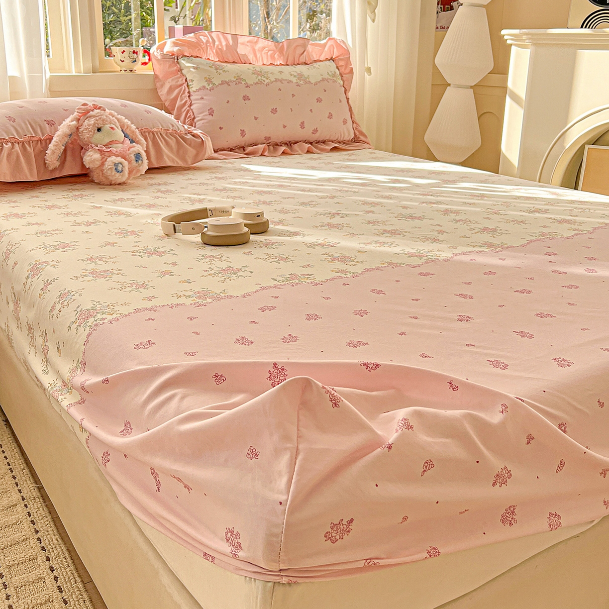 91家纺网 家纺一手货源 找家纺 富米莱（原臻工厂） 2026新款古法水洗仿棉床笠席梦思床罩杀床垫防滑罩床套罩床笠三件套 玫瑰庄园