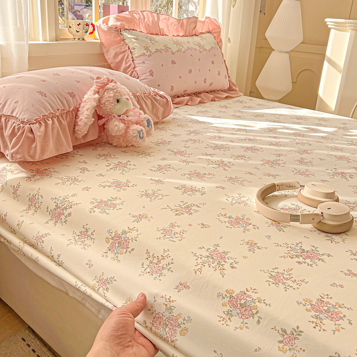 91家纺网 家纺一手货源 找家纺 富米莱（原臻工厂） 2026新款古法水洗仿棉床笠席梦思床罩杀床垫防滑罩床套罩床笠三件套 玫瑰庄园