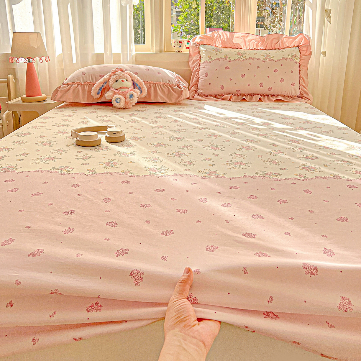 91家纺网 家纺一手货源 找家纺 富米莱（原臻工厂） 2026新款古法水洗仿棉床笠席梦思床罩杀床垫防滑罩床套罩床笠三件套 玫瑰庄园