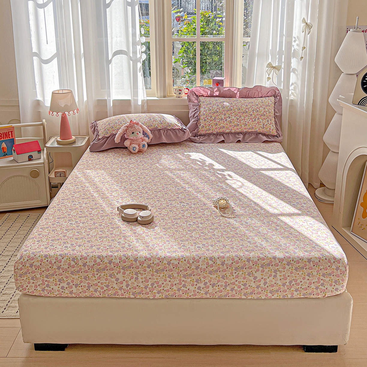 91家纺网 家纺一手货源 找家纺 富米莱（原臻工厂） 2026新款古法水洗仿棉床笠席梦思床罩杀床垫防滑罩床套罩床笠三件套 山樱漫岛