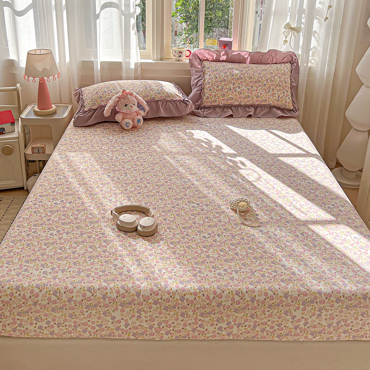 91家纺网 家纺一手货源 找家纺 富米莱（原臻工厂） 2026新款古法水洗仿棉床笠席梦思床罩杀床垫防滑罩床套罩床笠三件套 山樱漫岛