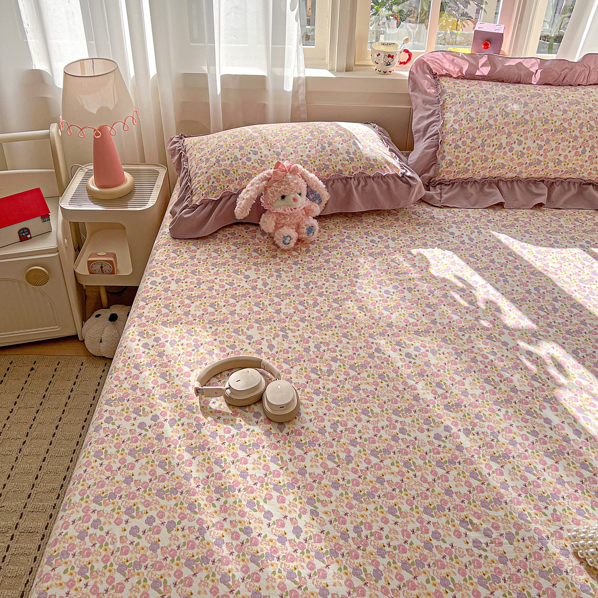 91家纺网 家纺一手货源 找家纺 富米莱（原臻工厂） 2026新款古法水洗仿棉床笠席梦思床罩杀床垫防滑罩床套罩床笠三件套 山樱漫岛