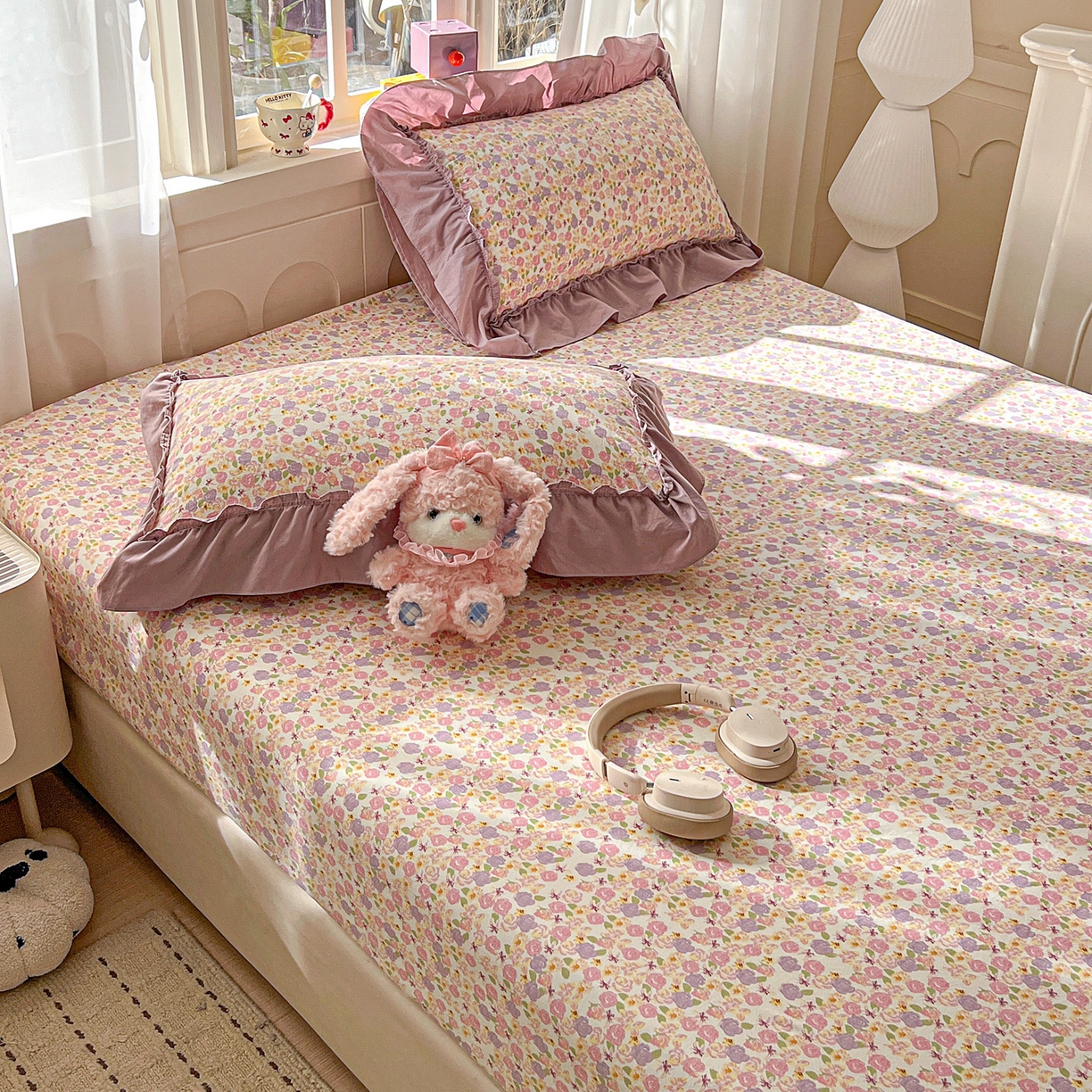 91家纺网 家纺一手货源 找家纺 富米莱（原臻工厂） 2026新款古法水洗仿棉床笠席梦思床罩杀床垫防滑罩床套罩床笠三件套 山樱漫岛