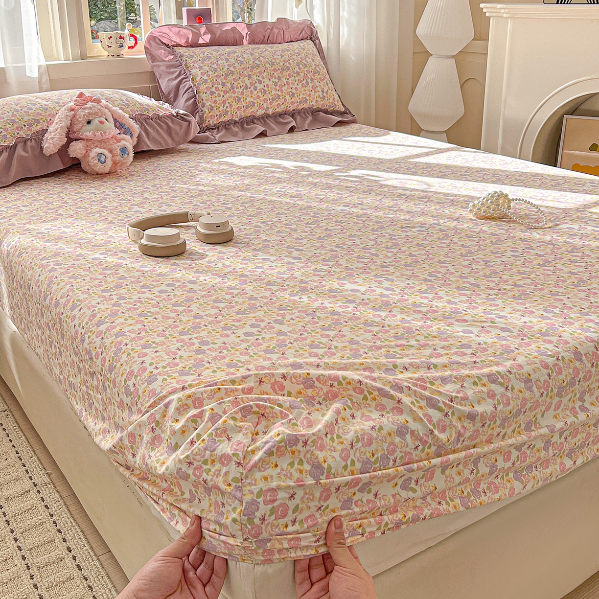 91家纺网 家纺一手货源 找家纺 富米莱（原臻工厂） 2026新款古法水洗仿棉床笠席梦思床罩杀床垫防滑罩床套罩床笠三件套 山樱漫岛