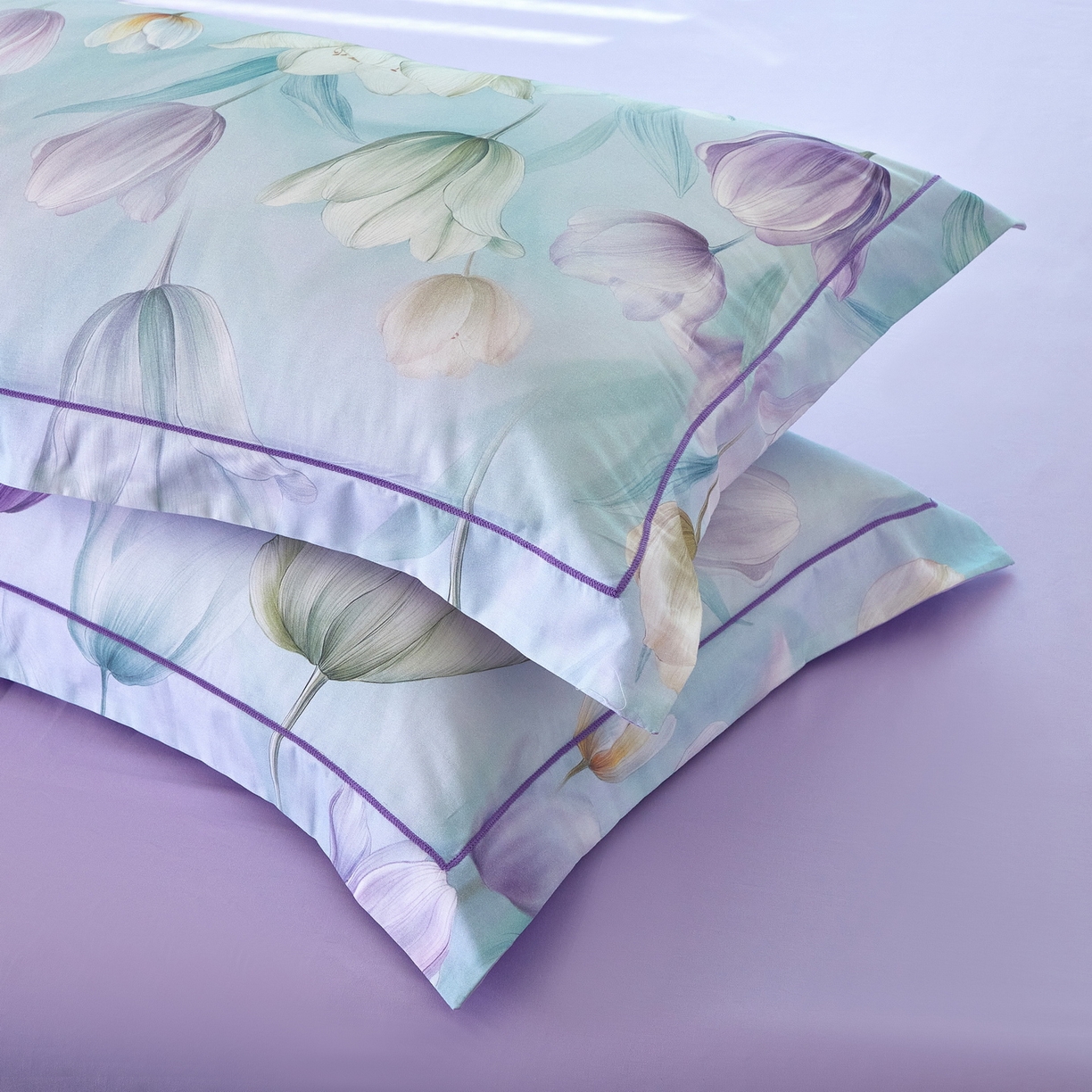 91家纺网 家纺一手货源 找家纺 启航家居 2026新款全棉铂金棉数码印花四件套 宛如初见兰