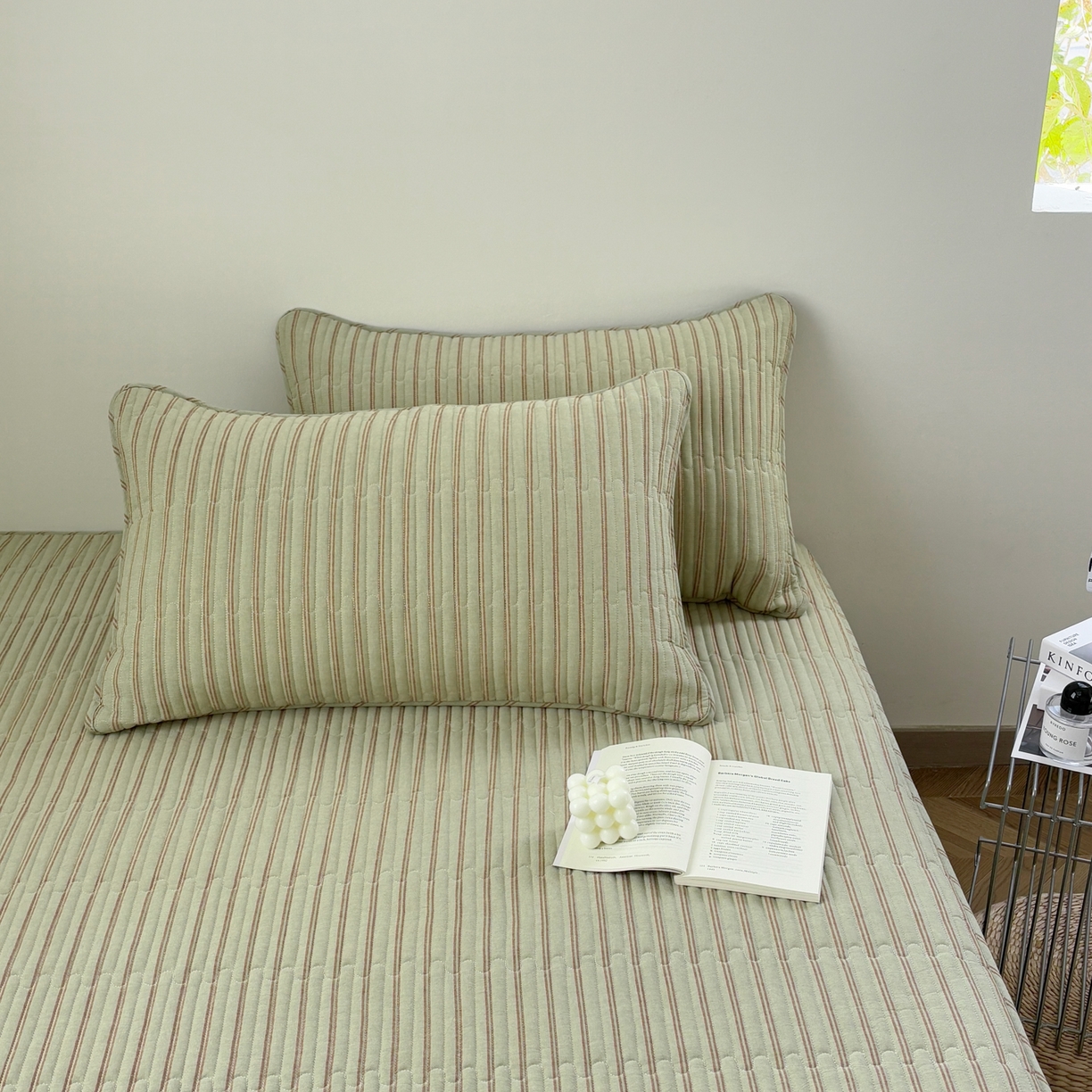 居眠 2026新款全棉色织水洗棉格子夹棉棉花枕套 夹棉款-摩登绿卡条