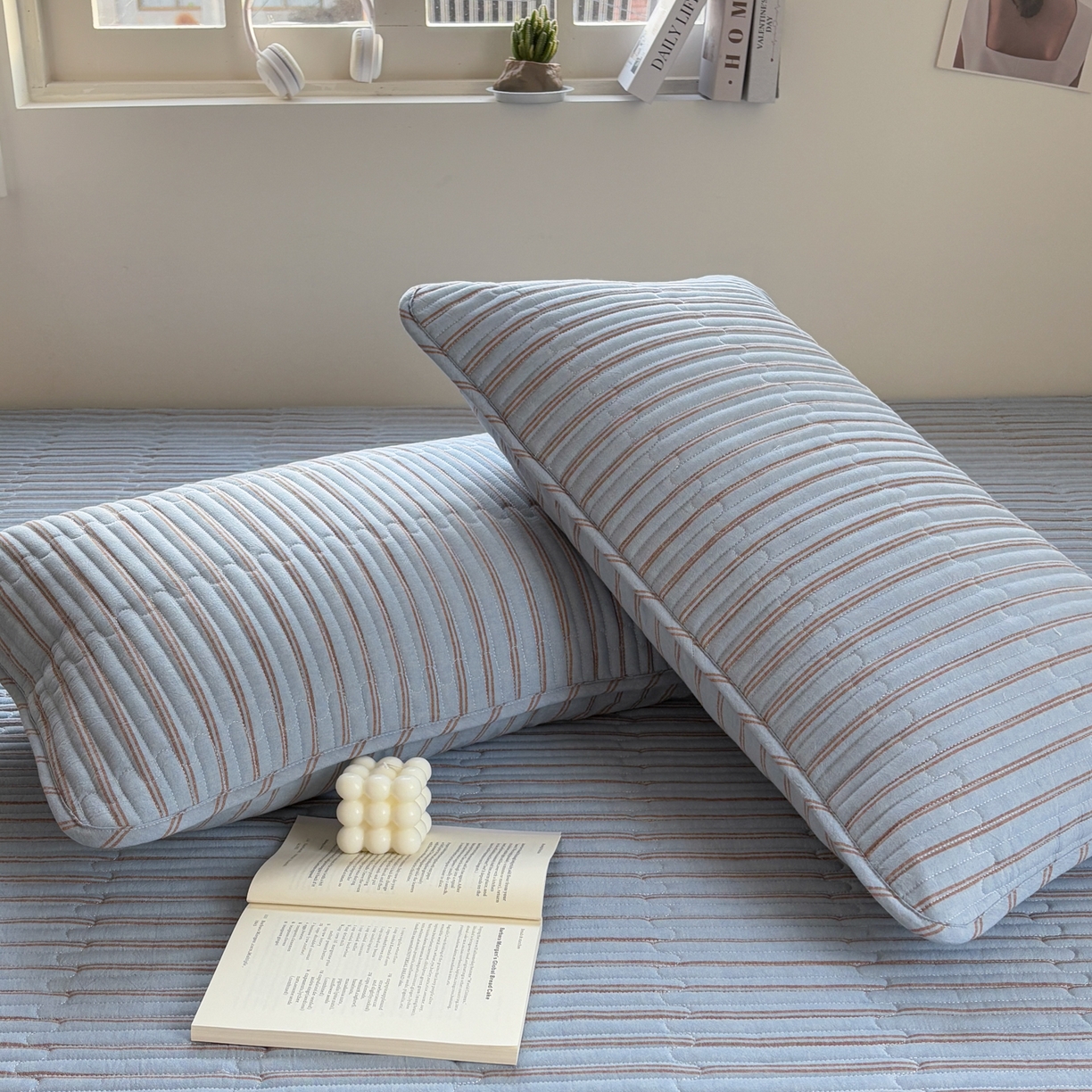 91家纺网 家纺一手货源 找家纺 居眠 2026新款全棉色织水洗棉格子夹棉棉花枕套 夹棉款-摩登蓝卡条