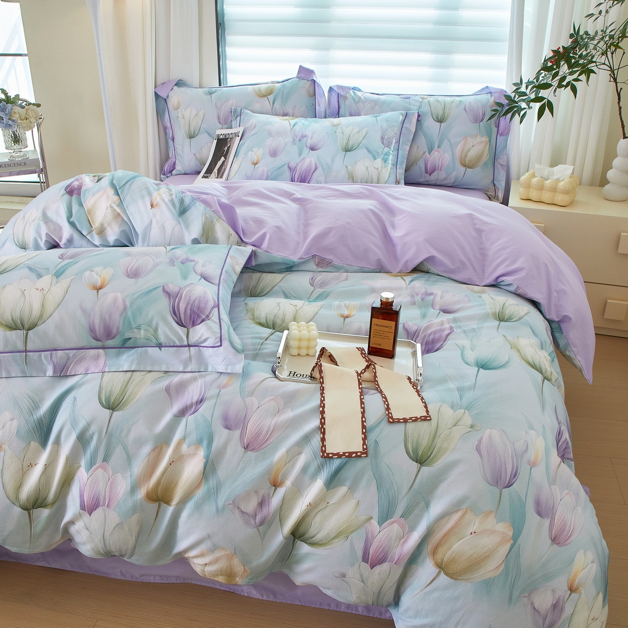 91家纺网 家纺一手货源 找家纺 启航家居 2026新款全棉铂金棉数码印花四件套 宛如初见兰