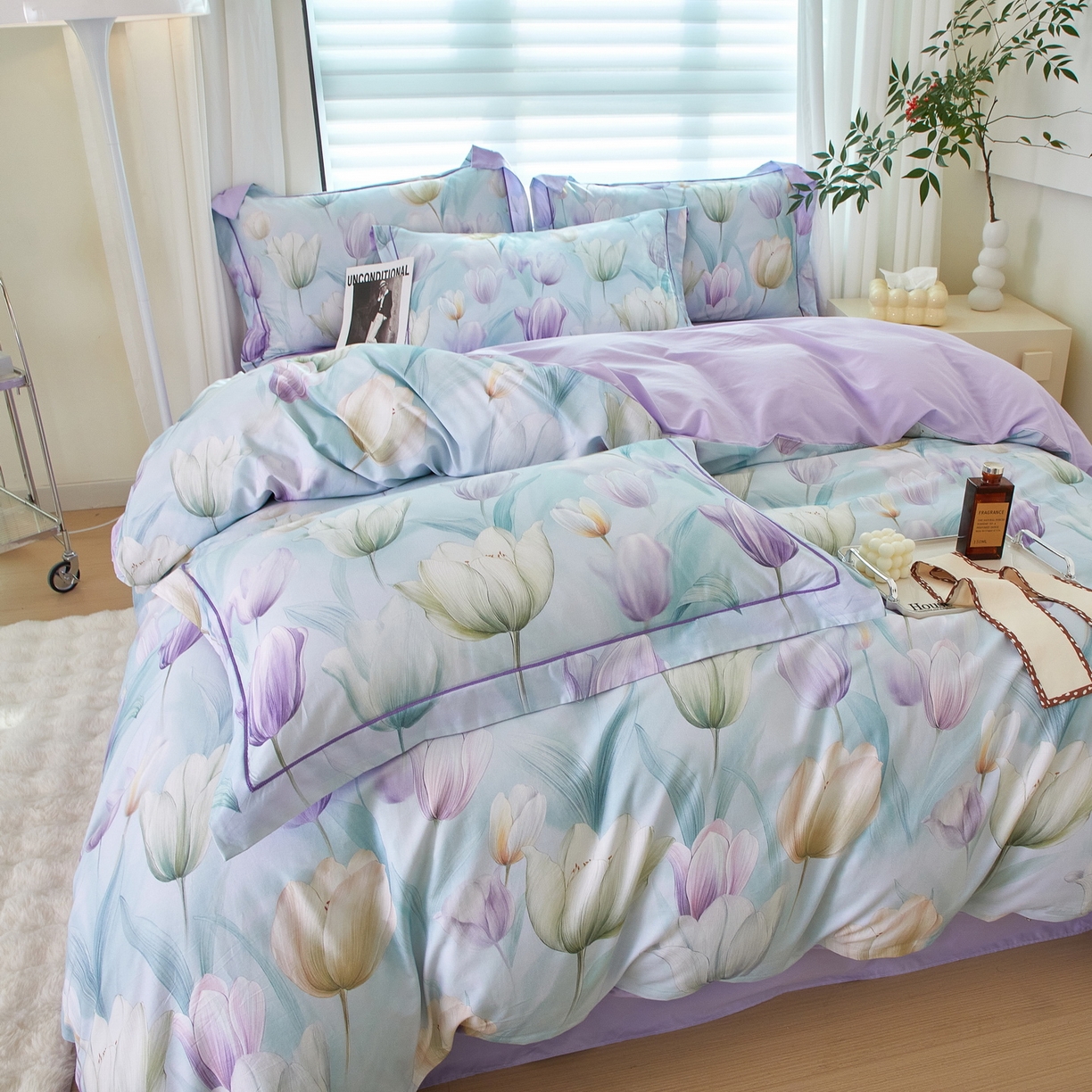 91家纺网 家纺一手货源 找家纺 启航家居 2026新款全棉铂金棉数码印花四件套 宛如初见兰