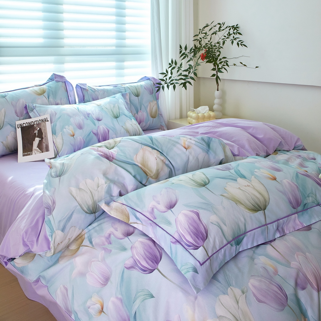 91家纺网 家纺一手货源 找家纺 启航家居 2026新款全棉铂金棉数码印花四件套 宛如初见兰