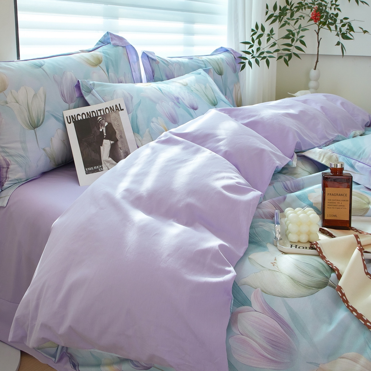 91家纺网 家纺一手货源 找家纺 启航家居 2026新款全棉铂金棉数码印花四件套 宛如初见兰