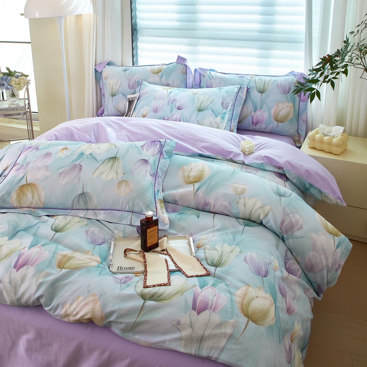 91家纺网 家纺一手货源 找家纺 启航家居 2026新款全棉铂金棉数码印花四件套 宛如初见兰