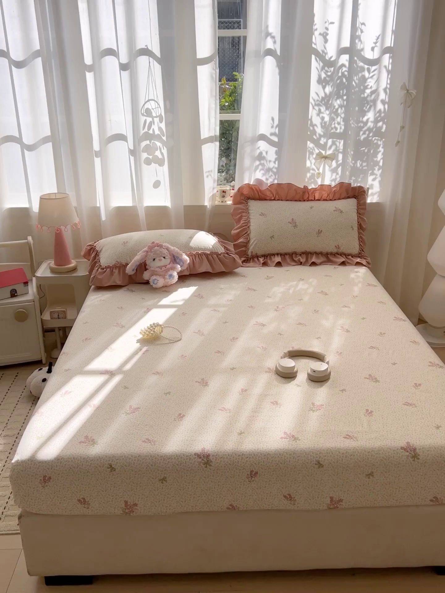 91家纺网 家纺一手货源 找家纺 富米莱（原臻工厂） 2026新款古法水洗仿棉床笠席梦思床罩杀床垫防滑罩床套罩床笠三件套 晚樱落海