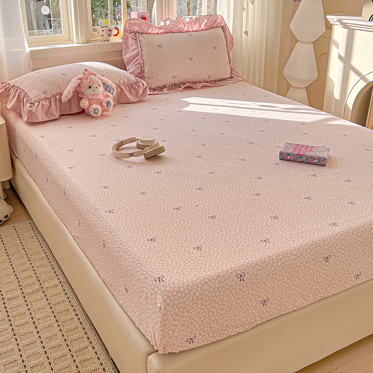 91家纺网 家纺一手货源 找家纺 富米莱（原臻工厂） 2026新款古法水洗仿棉床笠席梦思床罩杀床垫防滑罩床套罩床笠三件套 小花粉