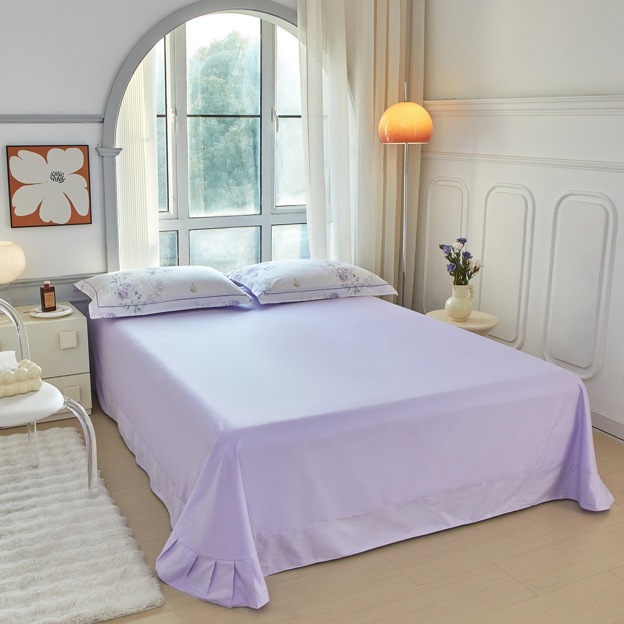 91家纺网 家纺一手货源 找家纺 启航家居 2026新款全棉铂金棉数码印花四件套 微雨山茶紫