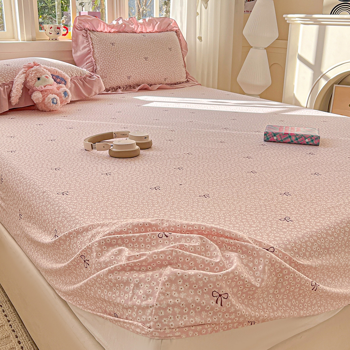 91家纺网 家纺一手货源 找家纺 富米莱（原臻工厂） 2026新款古法水洗仿棉床笠席梦思床罩杀床垫防滑罩床套罩床笠三件套 小花粉