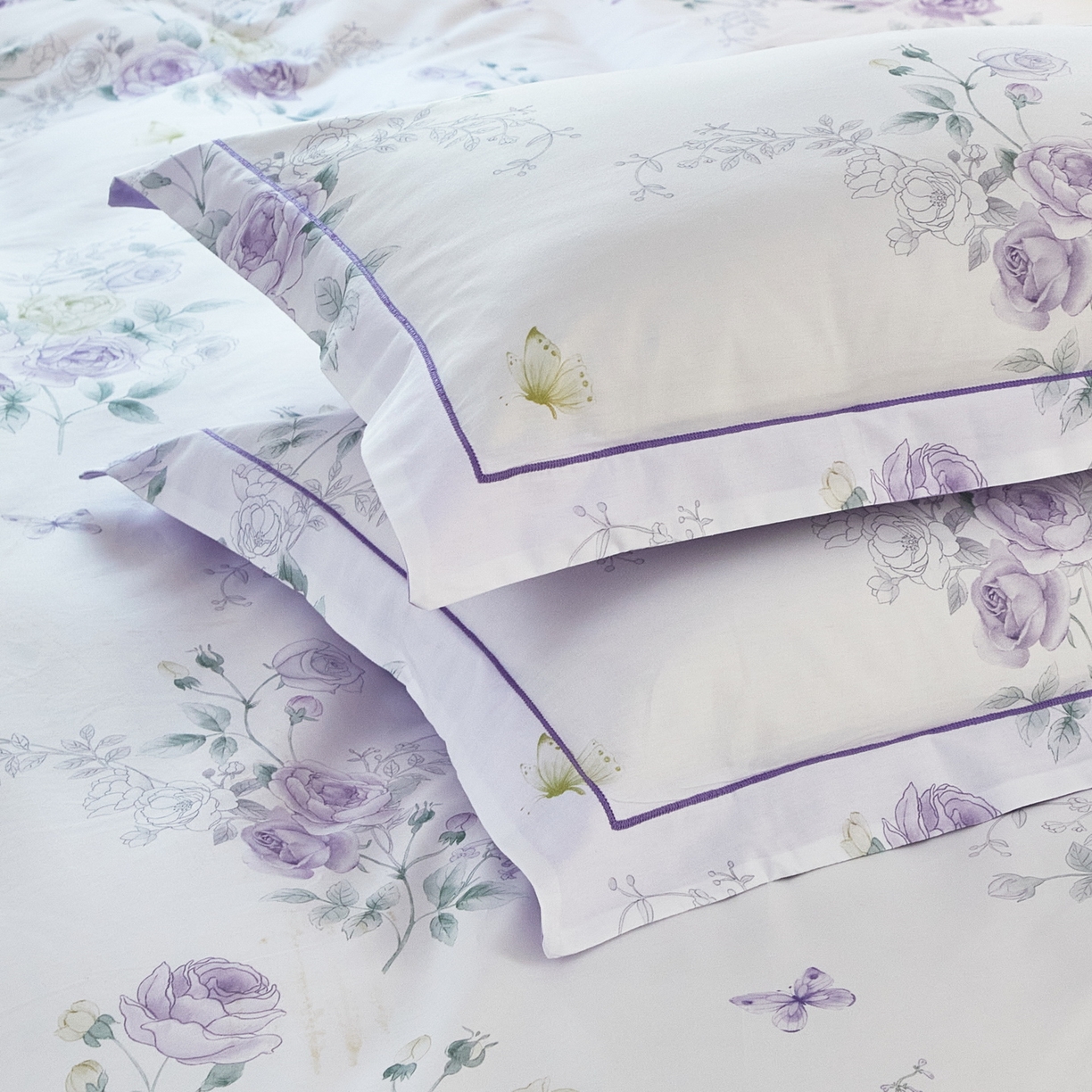 91家纺网 家纺一手货源 找家纺 启航家居 2026新款全棉铂金棉数码印花四件套 微雨山茶紫