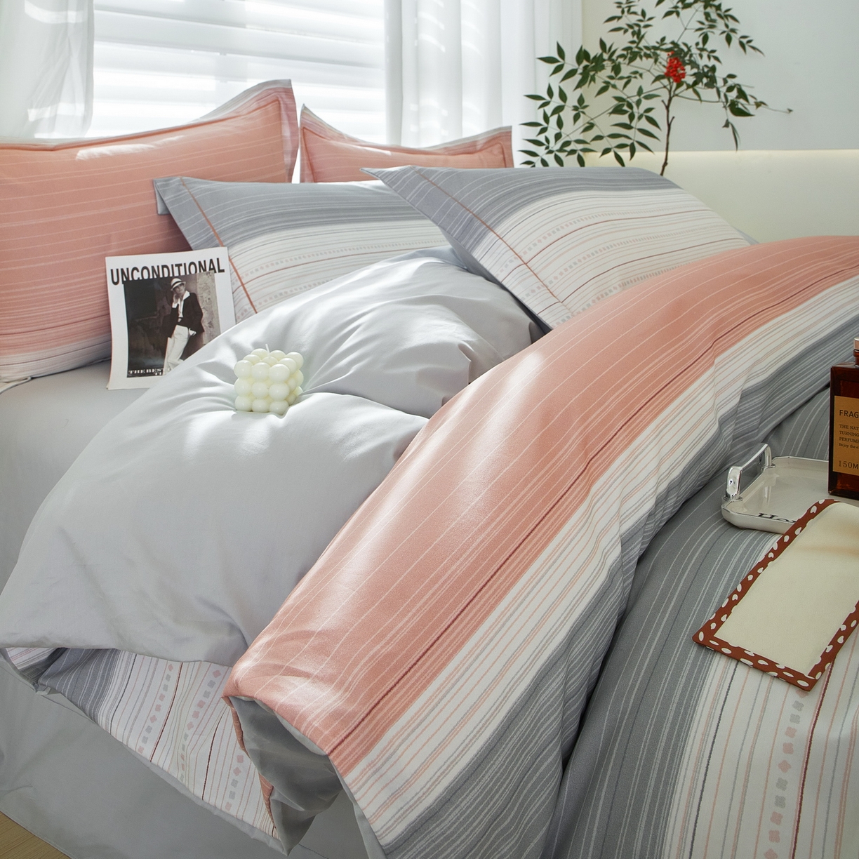 91家纺网 家纺一手货源 找家纺 启航家居 2026新款全棉铂金棉数码印花四件套 写意人生粉