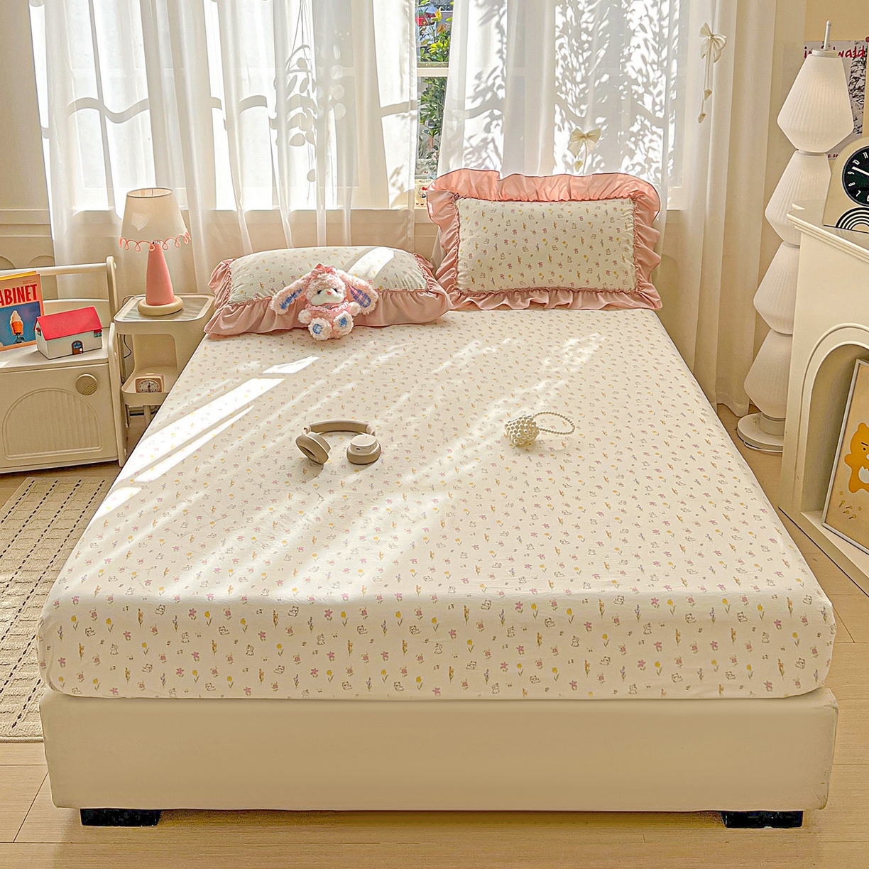 91家纺网 家纺一手货源 找家纺 富米莱（原臻工厂） 2026新款古法水洗仿棉床笠席梦思床罩杀床垫防滑罩床套罩床笠三件套 小杏芙