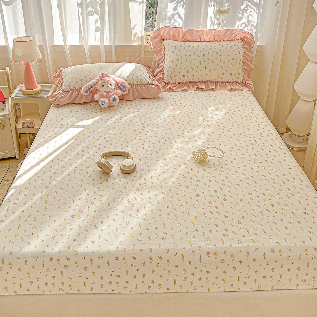 91家纺网 家纺一手货源 找家纺 富米莱（原臻工厂） 2026新款古法水洗仿棉床笠席梦思床罩杀床垫防滑罩床套罩床笠三件套 小杏芙