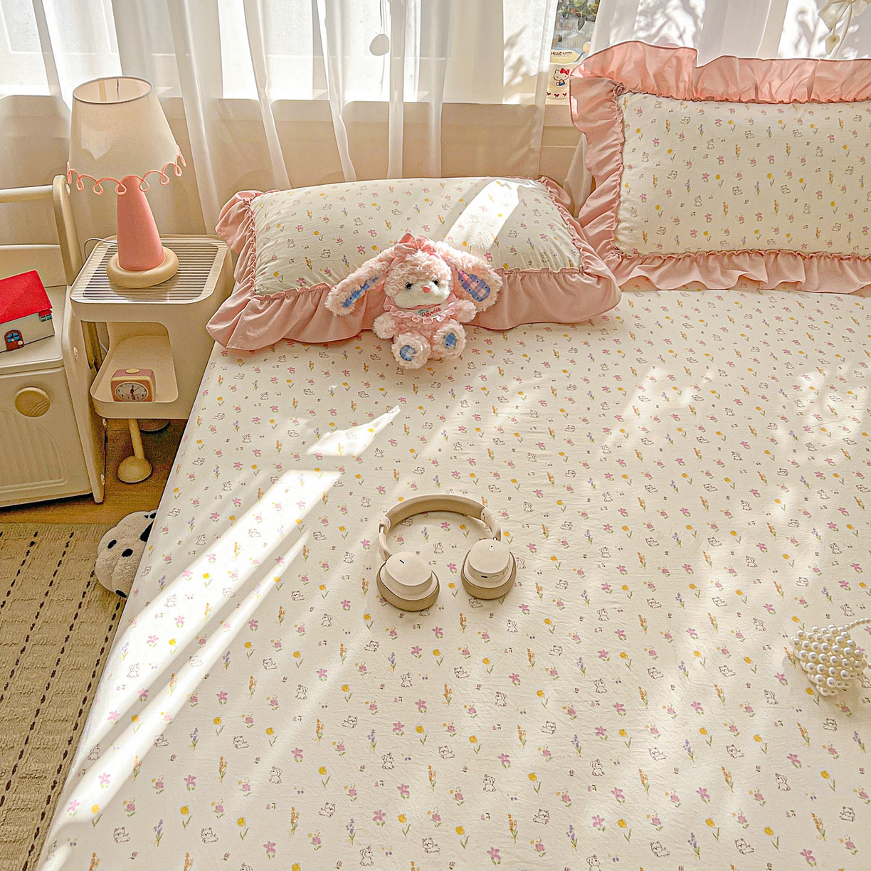 91家纺网 家纺一手货源 找家纺 富米莱（原臻工厂） 2026新款古法水洗仿棉床笠席梦思床罩杀床垫防滑罩床套罩床笠三件套 小杏芙