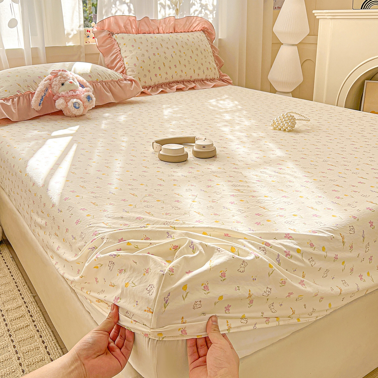 91家纺网 家纺一手货源 找家纺 富米莱（原臻工厂） 2026新款古法水洗仿棉床笠席梦思床罩杀床垫防滑罩床套罩床笠三件套 小杏芙