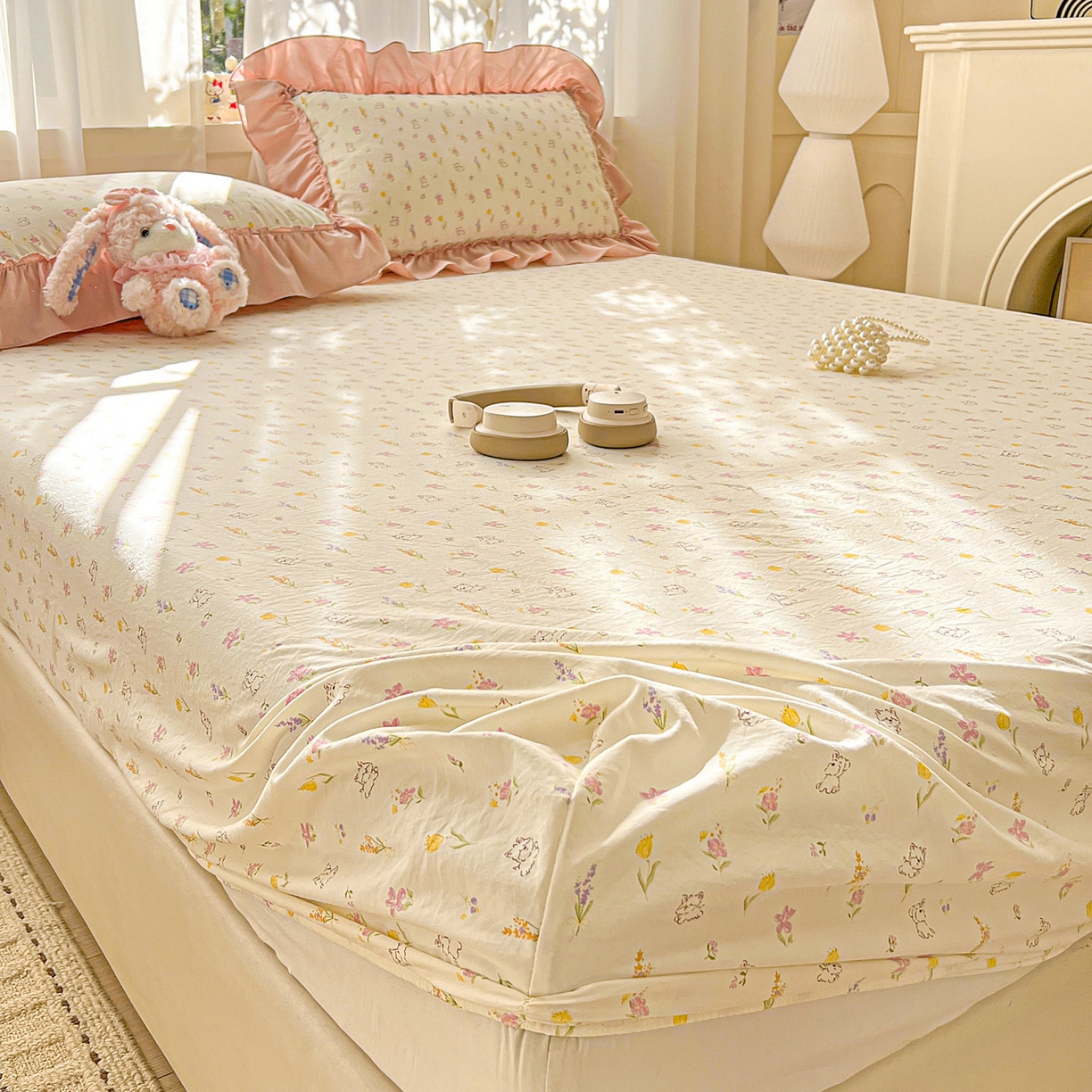 91家纺网 家纺一手货源 找家纺 富米莱（原臻工厂） 2026新款古法水洗仿棉床笠席梦思床罩杀床垫防滑罩床套罩床笠三件套 小杏芙