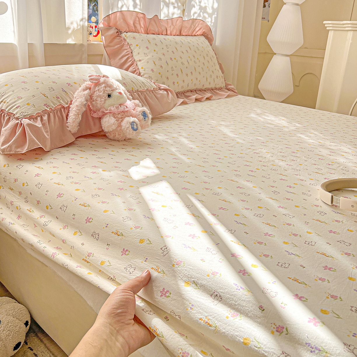 91家纺网 家纺一手货源 找家纺 富米莱（原臻工厂） 2026新款古法水洗仿棉床笠席梦思床罩杀床垫防滑罩床套罩床笠三件套 小杏芙