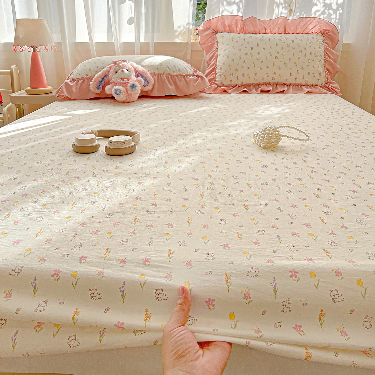 91家纺网 家纺一手货源 找家纺 富米莱（原臻工厂） 2026新款古法水洗仿棉床笠席梦思床罩杀床垫防滑罩床套罩床笠三件套 小杏芙