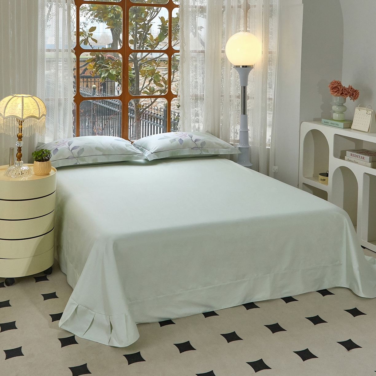 91家纺网 家纺一手货源 找家纺 启航家居 2026新款全棉铂金棉数码印花四件套 秀颜绿